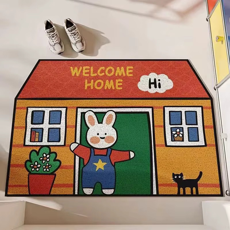 VIKAMA Cartoon Rabbit Cottage Fußmatte, rutschfest und dekorativ, Mehrfarbig, B: 60 cm, T: 40 cm - Bild 2