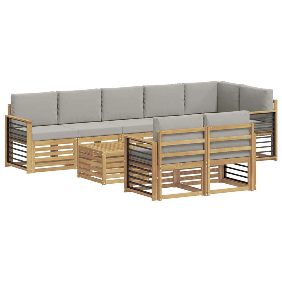 vidaXL Outdoor-Sofagarnitur aus Akazie mit Polsterung in Weiß, Grau und Braun, 9-teiliges L-Shape Set mit Armlehnen, B/T/H: 59 x 59 x 37 cm - Bild 2