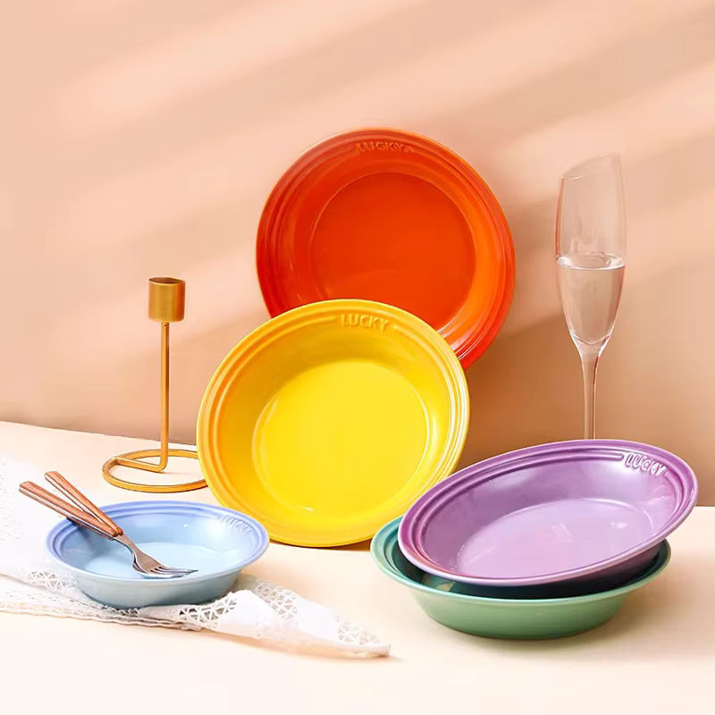 Runde Keramikplatte im nordischen Design mit Regenbogenfarben, Durchmesser: 40,64 cm - Bild 3
