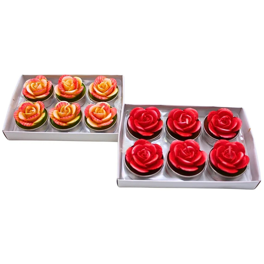 Dekohelden24 12er Set Rosenkerzen Teelichter in Form einer Rose in Gelb und Rosa, B/T/H: 4 x 4 x 4 cm pro Kerze - Bild 2