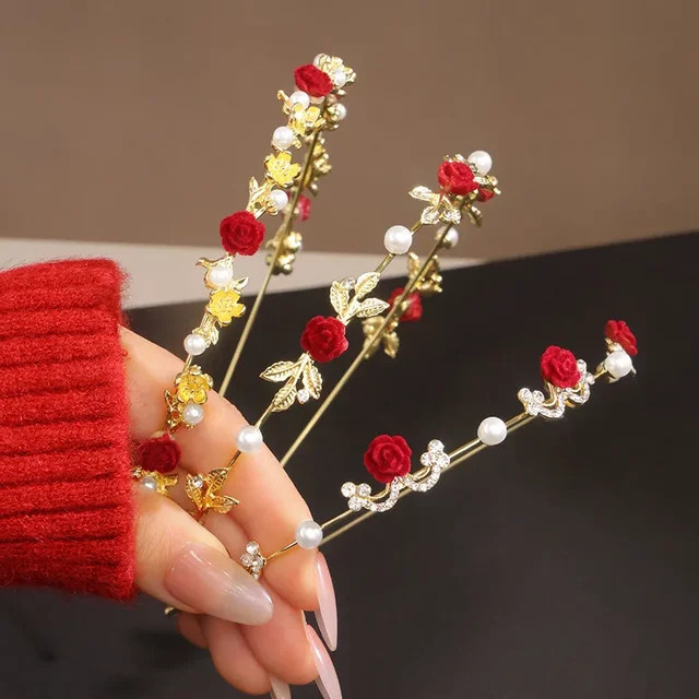 Haarschmuck Feen-Schönheitsperlenblume, Plüsch-Qipao-Brautkopfschmuck - Bild 1