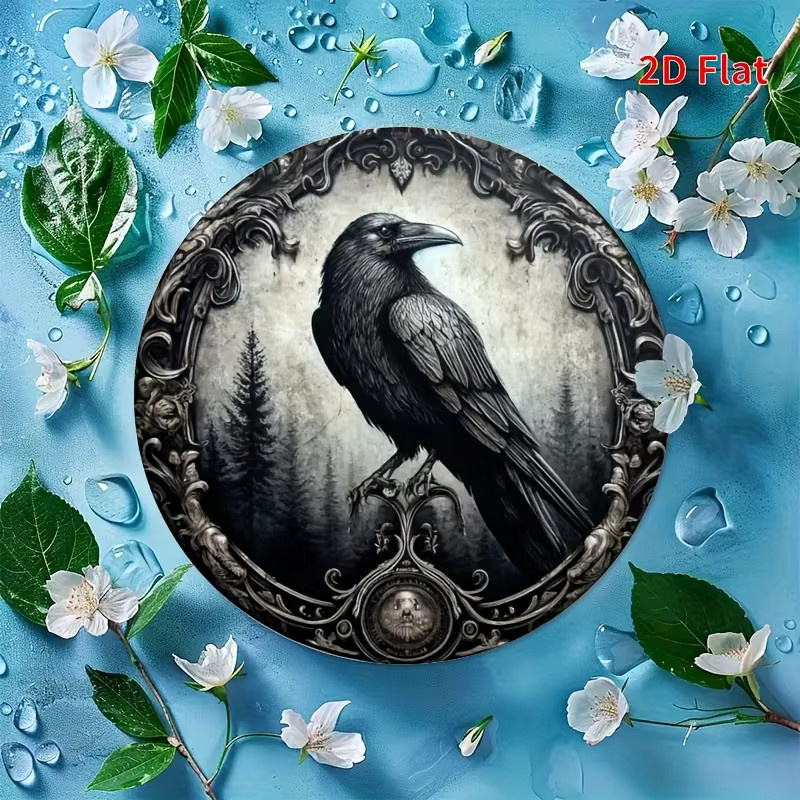 Potdemiel Rundes Metallschild aus Aluminium mit Krähenmotiv in Schwarz, Durchmesser: 20 cm - Bild 5