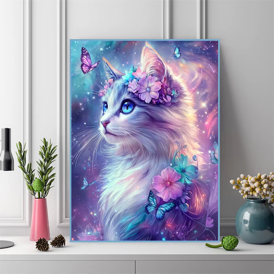 EverShine Diamant-Mosaik Katze mit Schmetterling und floralen Elementen, quadratische Stickerei in Multicolour, B/H: 20 x 30 cm - Bild 3