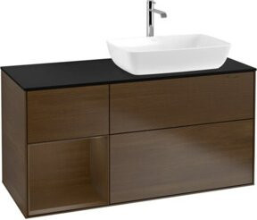 V&B Waschtischunterschrank Finion mit Wandbeleuchtung in Walnuss, Breite: 120 cm, Tiefe: 50,1 cm, Höhe: 50,1 cm - Bild 1