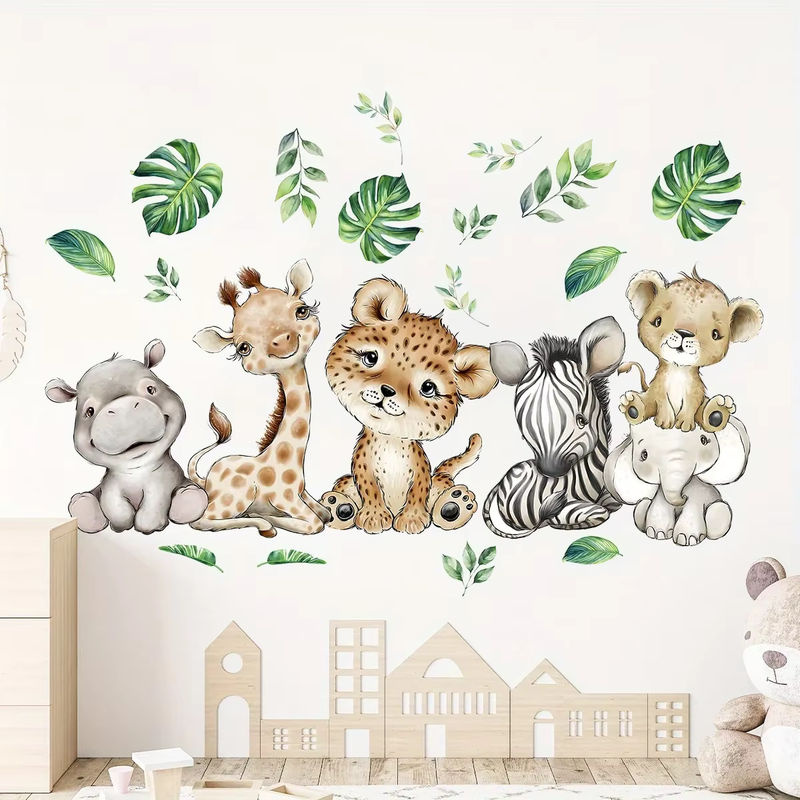 BRUP Cartoon Tier Wandaufkleber mit Nilpferd, Tiger, Elefant, Hirsch und Baum in Mehrfarbig für Kinderzimmer, Schlafzimmer und Kindergarten - Bild 3
