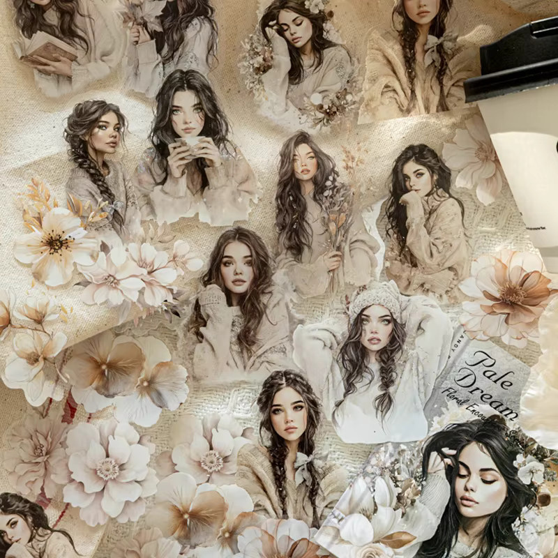 Papier Herr. Charakter-Aufkleber mit süßem Anime-Mädchen und Blumen, 40 Blatt PET-Aufkleber in Multicolour für DIY-Dekoration - Bild 2