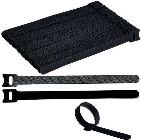 TRU COMPONENTS Klettkabelbinder Schwarz 100 Stück L: 200 mm, B: 12 mm - Bild 1