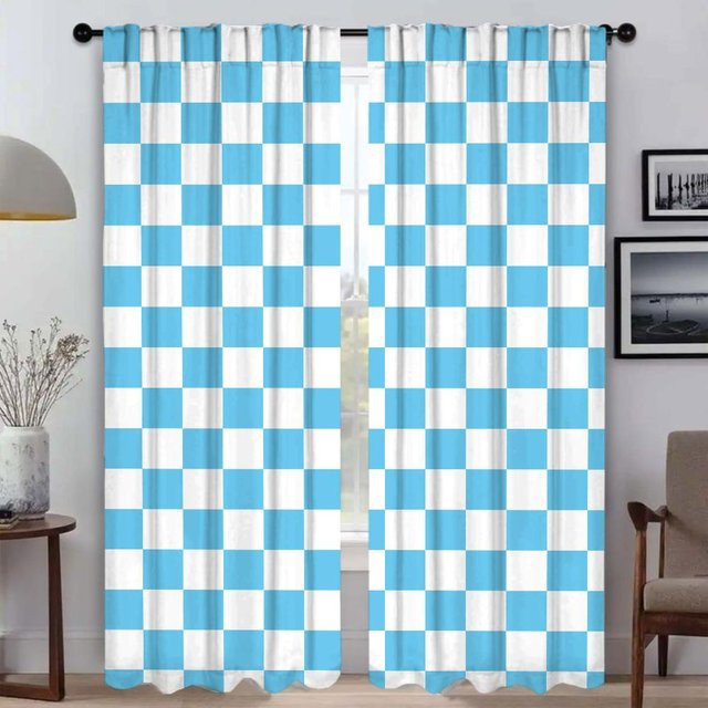 2er-Set Verdunkelungsvorhänge mit Gittermuster für Halloween-Dekoration in Blau, Breite: 50 cm, Höhe: 70 cm - Bild 1