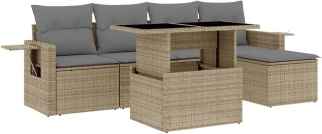 vidaXL 6-tlg Garten-Sofagarnitur aus Poly-Rattan in Beige mit Kissen und Armlehnen - Bild 1