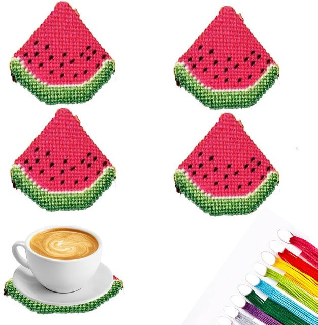 EverShine 4-teiliges DIY-Kreuzstich-Set mit Wassermelonenmuster für Untersetzer in Multicolour - Bild 1