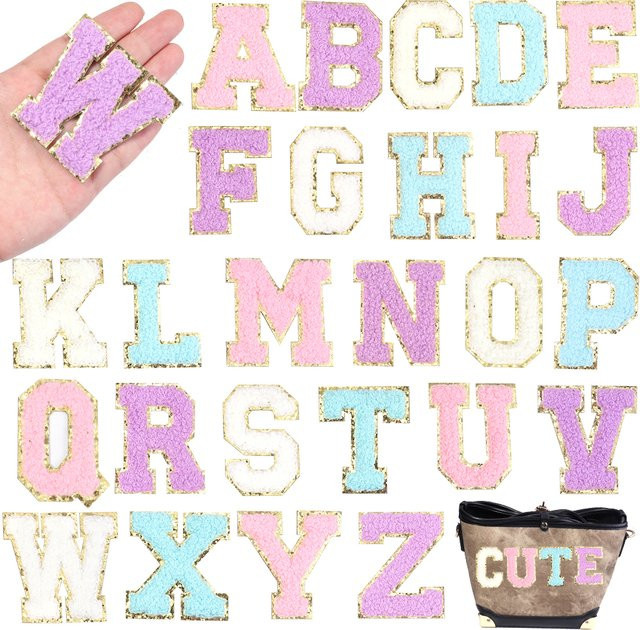 8 Stück bestickte englische Buchstaben-Aufnäher in Rosa, selbstklebende Applikationen für DIY-Kleidung und Taschen, Breite: 5,5 cm - Bild 1