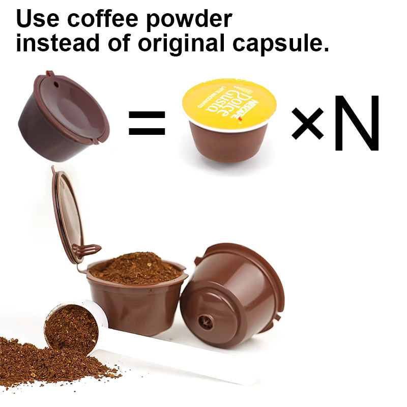 Set aus Messlöffel für Pulverkaffee und 3 wiederverwendbaren Kaffeekapselhüllen aus Kunststoff, rund - Bild 5