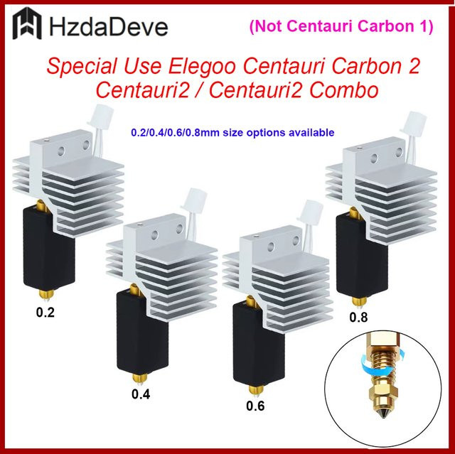 Elegoo Hotend für Centauri Carbon 2 und Centauri Carbon 2 Combo sowie Centaur 2 und Centaur 2 Combo in den Düsenstärken 0.2 mm, 0.4 mm, 0.6 mm und 0.8 mm, Farbe Silber - Bild 1