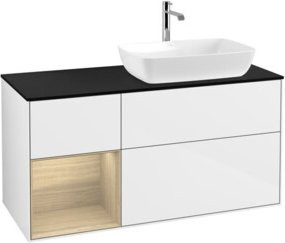 V&B Waschtischunterschrank Finion in Weiß lackiert mit Eichenregal, Breite: 120 cm, Tiefe: 50,1 cm, Höhe: 50,1 cm - Bild 1