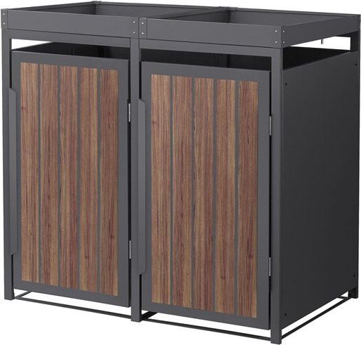 ML-Design Mülltonnenbox mit Pflanzdach für 2 Mülltonnen bis 240 Liter aus Stahl in Anthrazit-Eiche dunkel, B/T/H: 132 x 80 x 124 cm - Bild 1
