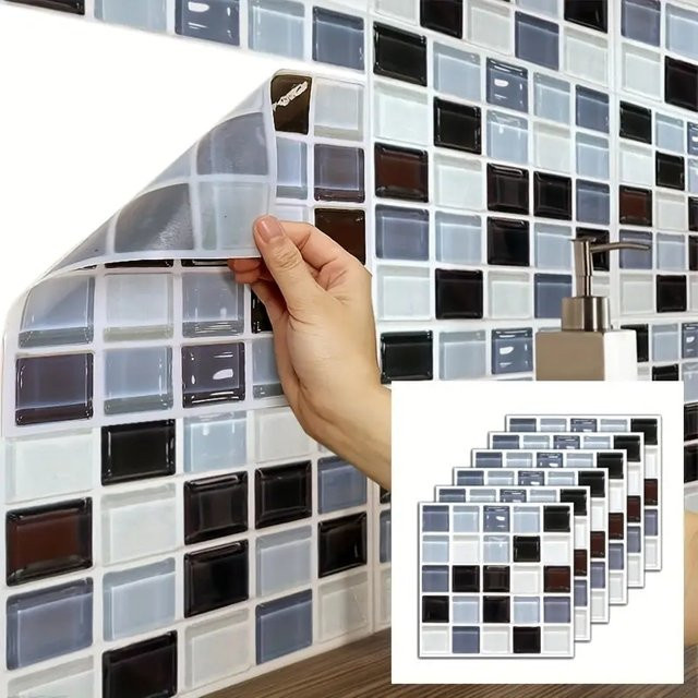 Cheng Mu sweet home Selbstklebende Wandfliesen in Marmor-Optik, wasserfeste Aufkleber für Küche, Badezimmer und Wohnzimmer, glänzend, quadratisch - Bild 1