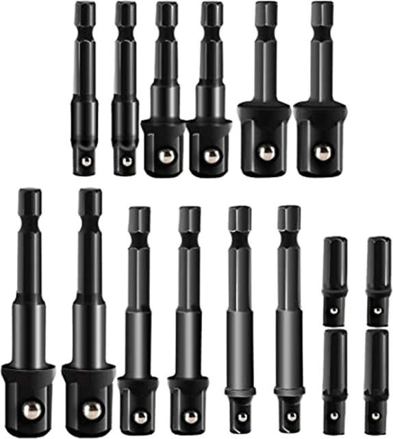 Kkmoon 16-teiliges Impact-Verlängerungs- und Steckschlüssel-Adapter-Set aus Edelstahl in Schwarz mit H-Ex-Schaft - Bild 1