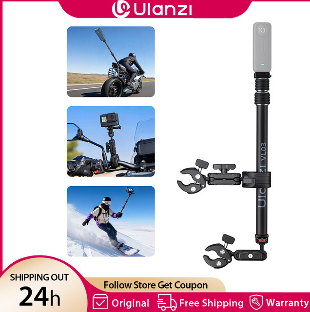 Ulanzi VL03 Motorrad Invision Selfie Stick Halter mit Dual Super Clamp in Schwarz für DJI Pocket 3, Insta 360 und GoPro Action Kameras - Bild 1