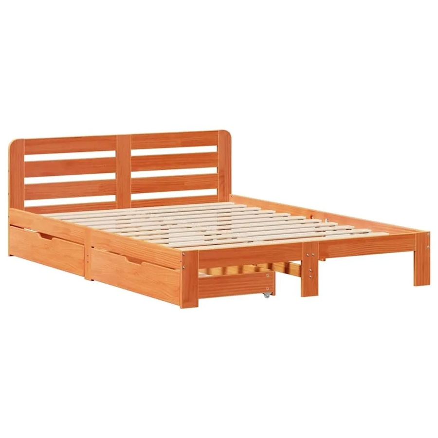 vidaXL Massivholzbett aus Kiefernholz mit Schubladen in Braun, rustikaler Stil, B/T/H: 160 x 203,5 x 65,5 cm - Bild 2