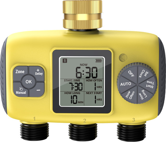 Insoma Automatischer 3-Ausgang Wassertimer für die Gartenbewässerung in Gelb - Bild 1