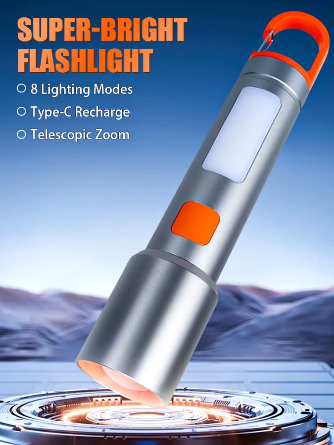 Wiederaufladbare LED-COB-Taschenlampe mit USB-Ladefunktion und Haken in Weiß - Bild 6