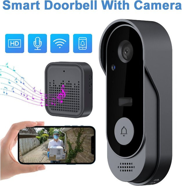 Luxuglow Drahtlose intelligente Video-Türklingel mit WIFI-App und hochauflösender Nachtsicht-Überwachung in Schwarz - Bild 1