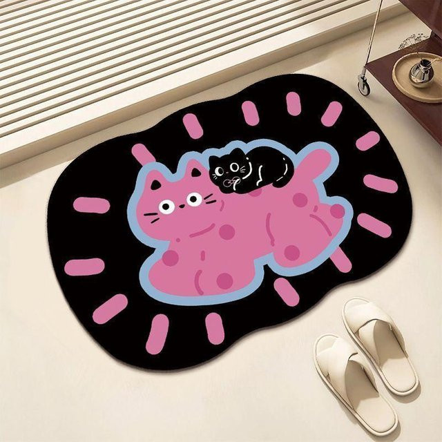 ins wind Kieselgur Saugpad Fußmatte mit Cartoon-Motiv, rutschfest und schnelltrocknend, Schwarz, B: 60 cm, T: 40 cm - Bild 1