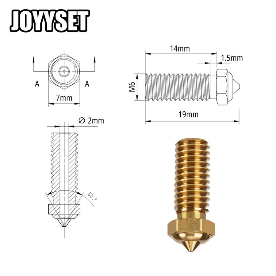 QIDI Tech Messing Düse für X-Plus 3, X-Max 3 und X-Plus 3 Hotends, Farbe Gold, Durchmesser: 0,2 mm, 0,4 mm, 0,6 mm, 0,8 mm, 1,0 mm, M6 Gewinde - Bild 3