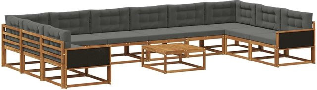 vidaXL Outdoor-Sofagarnitur in U-Form aus Akazienholz mit 11 Kissen, Farbe Natur und Anthrazit - Bild 1