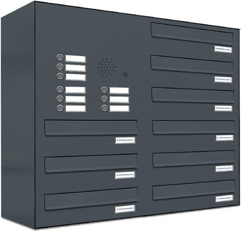 AL Briefkasten für 9 Parteien mit Zaundurchwurf, grau, B/H/T: 153,381 x 69,0 x 27,5 cm - Bild 1