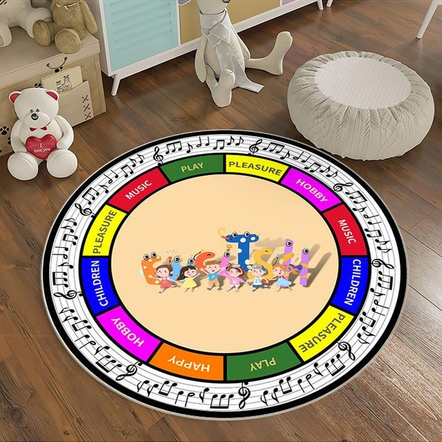 Runder Teppich von Lodestar mit buntem Notendesign für das Kinderzimmer, rutschfest und weich, Mehrfarbig, Durchmesser: 40 cm - Bild 1