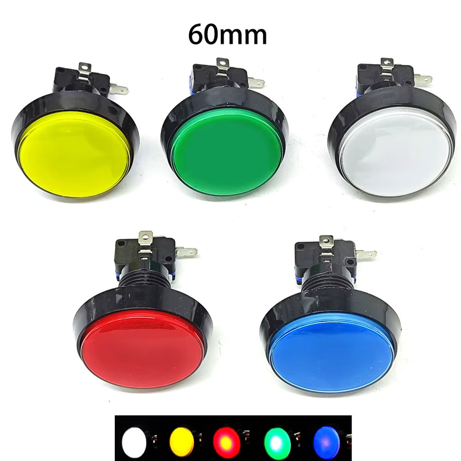 Seimistu Arcade-Druckknopf LED-beleuchtet DC 12V Flachknopf in Rot und Multicolour für Arcade-Spielautomaten und Verkaufsautomaten, Durchmesser: 60 mm - Bild 2