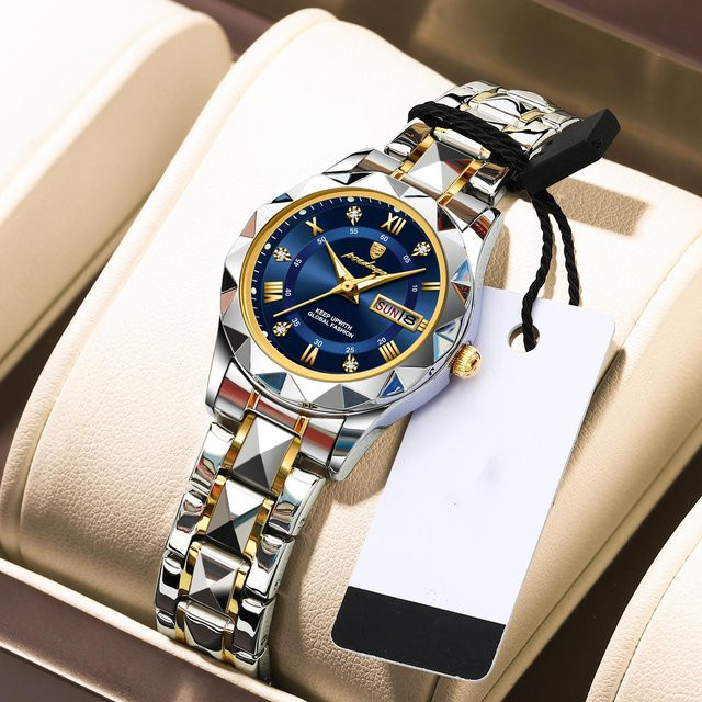 POEDAGAR Armbanduhr, Quarz, Edelstahl, blau/gold, Damen - Bild 1