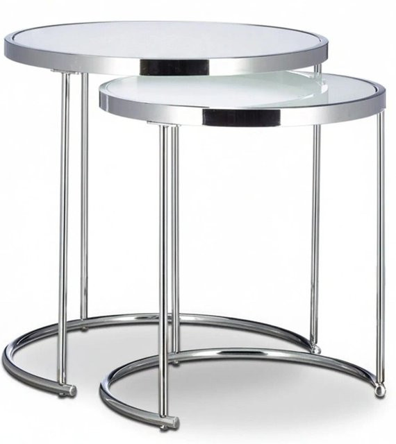 Relaxdays Satztische aus Metall und Milchglas in Silber, schiebbar und modern, B/T/H: 51 x 50 x 50 cm - Bild 1