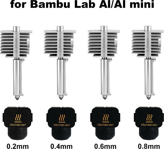 TWO TREES Hotend-Kit für Bambu Lab A1 oder A1 Mini mit Edelstahl-Hochpräzisions-Düse in Schwarz und Silber, Durchmesser: 0,2 mm, 0,4 mm, 0,6 mm, 0,8 mm - Bild 1