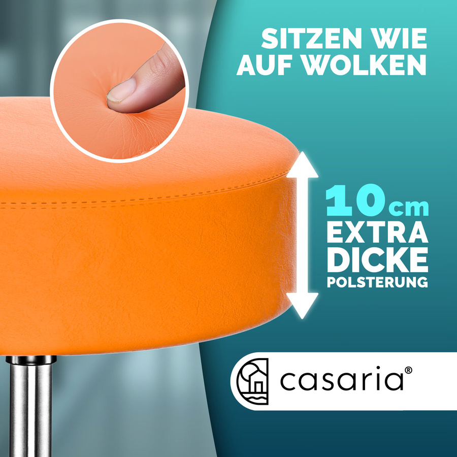 Casaria Rollhocker aus Kunstleder in Orange, 360 Grad drehbar mit Rollen für Büro und Arbeitsplatz - Bild 2