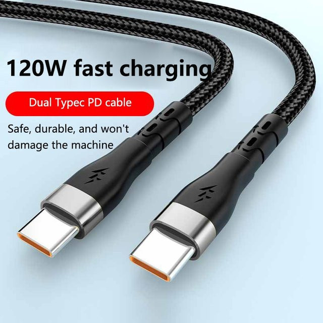 DIXSG Dual Typ-C Ladekabel 120W 6A PD-Schnellladekabel für iPhone, Samsung, Xiaomi und Huawei in Schwarz und Silber - Bild 1