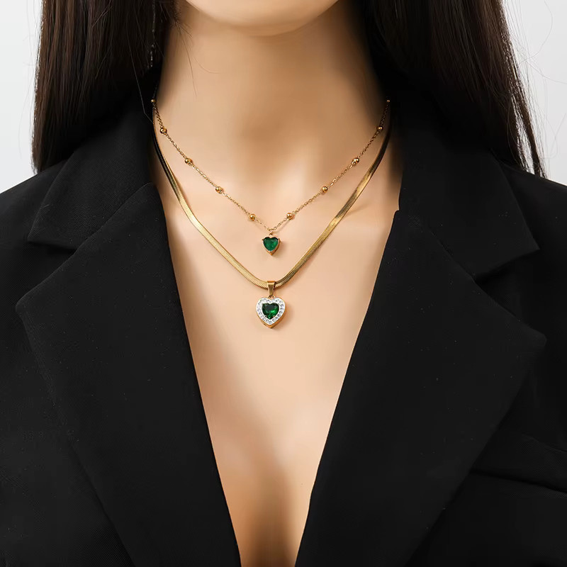 Eilieck Schmuck-Set Edelstahl, grüne Zirkonia, Damen - Bild 3