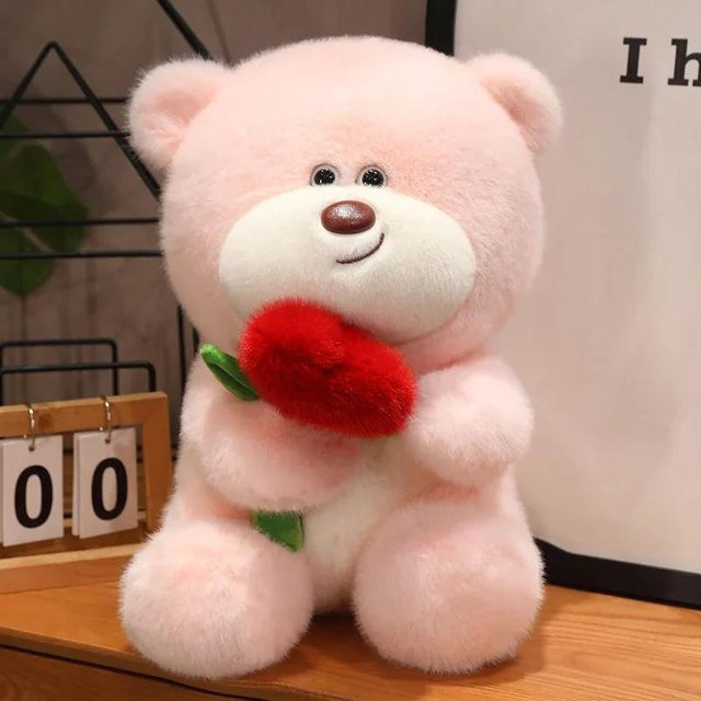 Kidsly Cartoon-Bär mit Rose, Plüschtier, rosa, ab 14 Jahren - Bild 1
