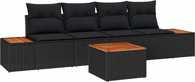 vidaXL Garten-Sofa-Set aus Polyrattan in Schwarz mit 5-teiliger Polsterung und Couchtisch für Terrasse und Garten - Bild 1