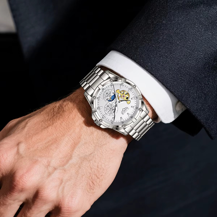 LIGE Chronograph, Automatik, Edelstahl, Silber, Herren - Bild 5