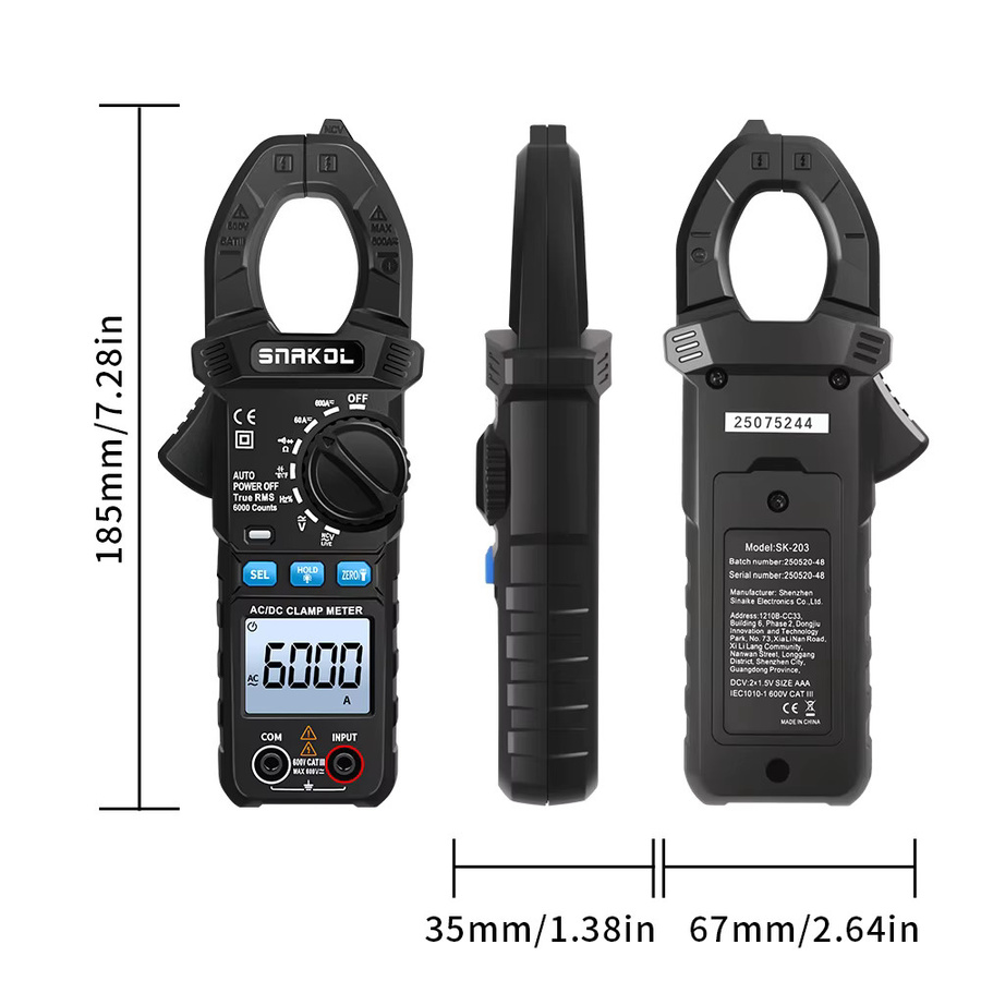 SNAKOL Digitales Zangenmultimeter 600A AC/DC Strom- und Spannungsmesser mit NCV-Spannungserkennung für professionelle Elektriker - Bild 4