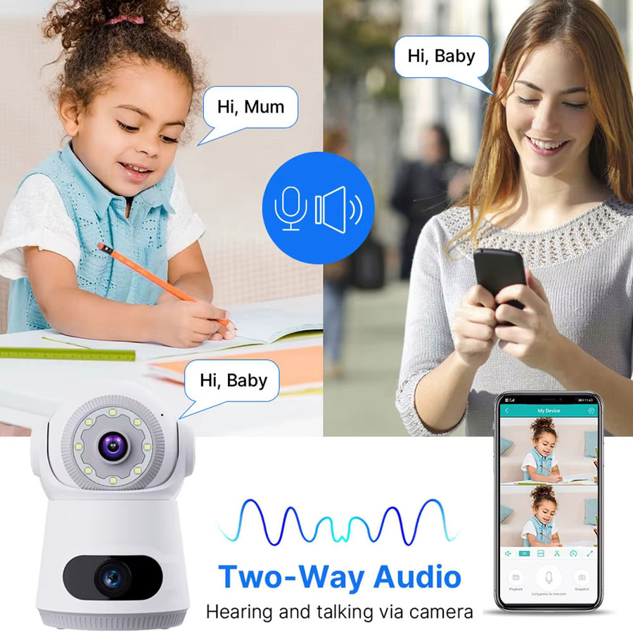 V380 4G-Kamera mit SIM-Karte, 8 MP 4K Dual-Objektiv mit Dual-Screen, Zwei-Wege-Audio, IP-Überwachungskamera für Heimsicherheit und Babyphone, Weiß - Bild 3