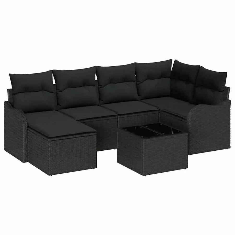 vidaXL Garten-Sofa-Set aus Poly Rattan in Schwarz mit 7-teiliger Polsterung und UV-beständigen Kissen in L-Form - Bild 2