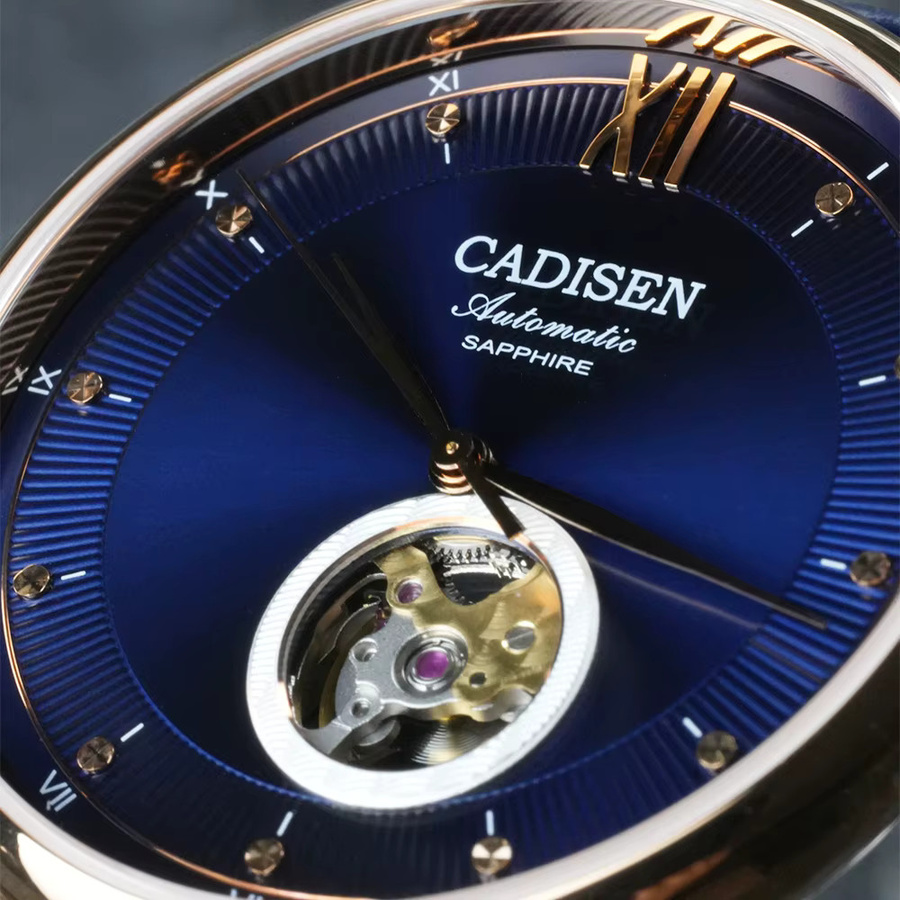 CADISEN Armbanduhr Automatik, Roségold, Blau, Leder, Herren - Bild 5