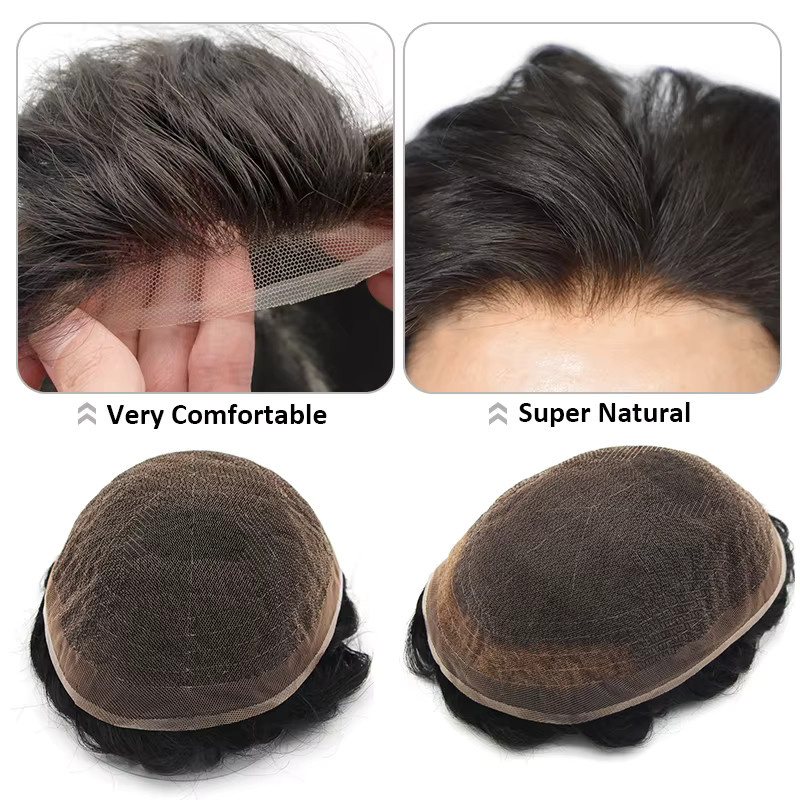 Addbeauty Herren-Kapillarprothese, Echthaar, Schweizer Spitze - Bild 3
