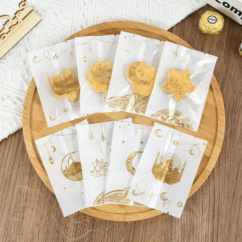 ZQCXLD Ramadan Transparente Kekstüten mit Golden Moon und Star für Eid Mubarak Süßigkeitentüten aus Kunststoff in Gold und Transparent - Bild 2