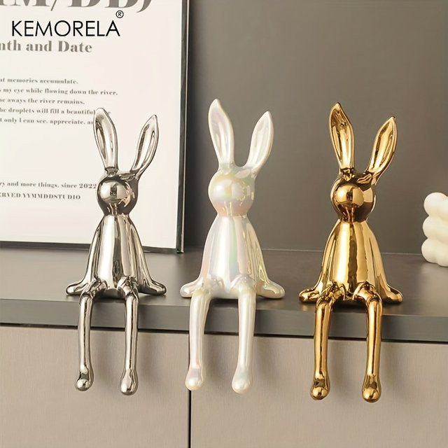 KEMORELA Keramik Kaninchen Statue in Gold als moderne Tischdekoration für dein Zuhause - Bild 1