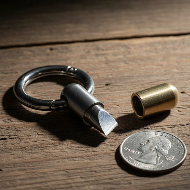 Mini-Kapselmesser aus Messing als EDC-Schlüsselanhänger und tragbarer Paketöffner in Silber - Bild 1