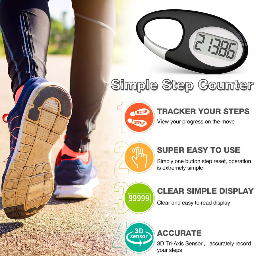 FITCENT Mini Digitaler Schrittzähler mit 3D-Sensor und Lanyard in Schwarz für Outdoor-Sportarten, Laufen und Walking für Männer, Frauen und Kinder - Bild 3